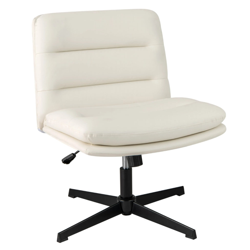 Sedia per ufficio con sedile e schienale confortevoli, Poltrona in pelle sintetica senza braccioli con base ad incrocio Bianco-Sedie da ufficio