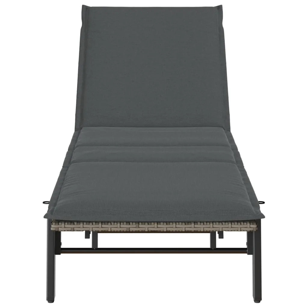 Lettino Prendisole con Cuscino Grigio in Polyrattan