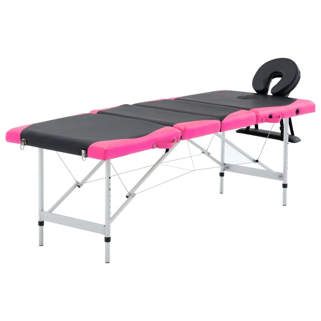 Lettino da massaggio pieghevole a 4 zone in acciaio inox nero e rosa 02_0001847