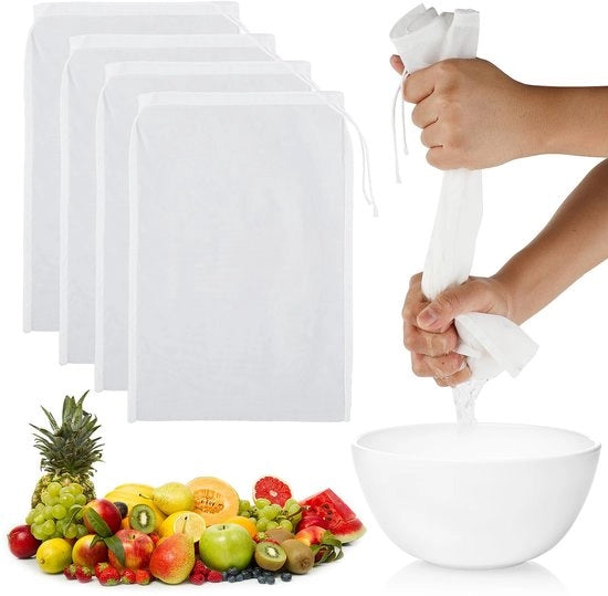 Set di setole per filtrazione, 4 pezzi di setole di nylon finemente tessute, riutilizzabili e facili da pulire, setole per seta di seta per notenmelk, saponi, caffè, succhi di verdura, luppolo.