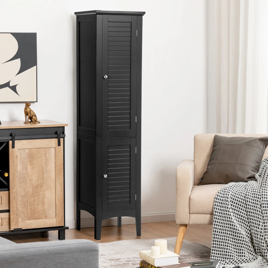 Mobile bagno alto con 2 ante 5 vani, Colonna bagno da terra salvaspazio 37x37x160cm Nero-Armadietti da bagno