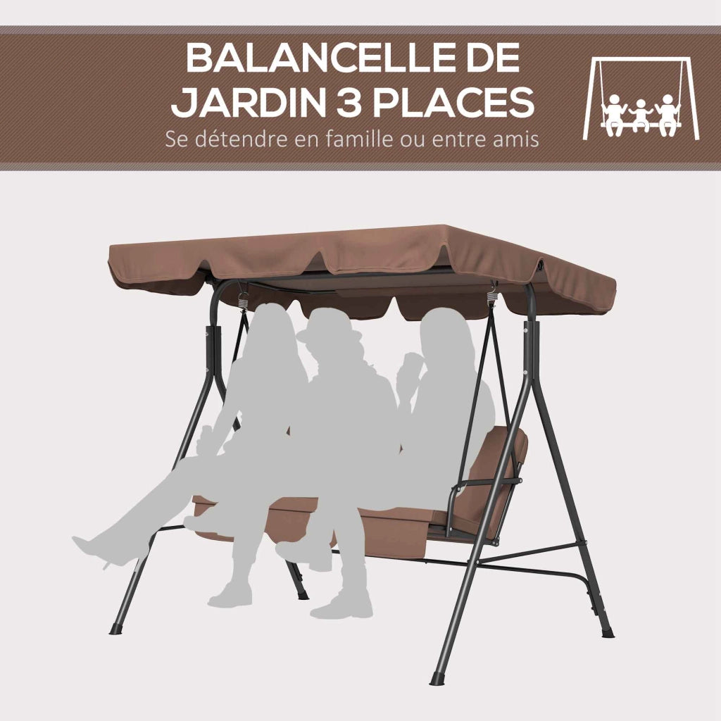 Balancelle Giardino 3 Posti ¨C zephmum ¨C Grigio Marrone 172x110x153 cm