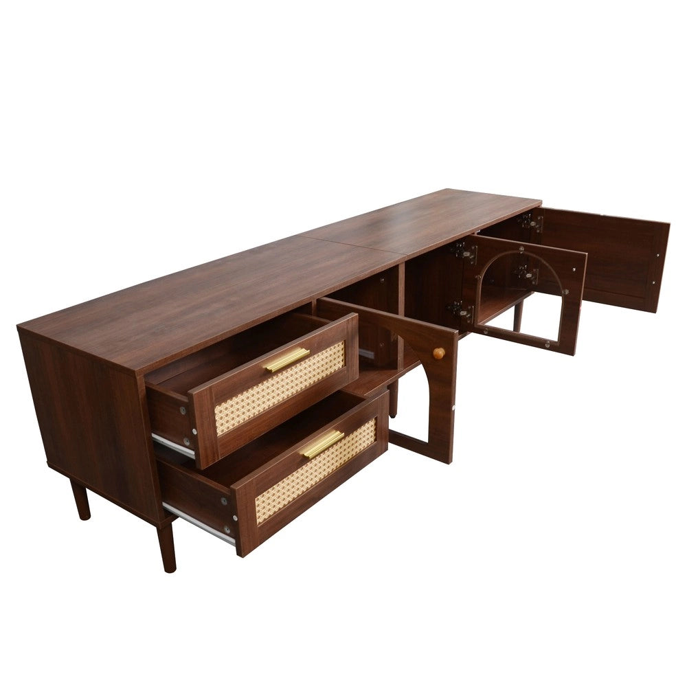 Mobile TV Legno con LED ¨C Xylo ¨C Marrone, Ante in Vetro e Rattan, 2 Cassetti, 180 cm