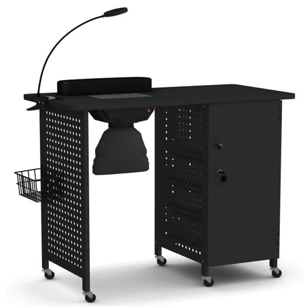 Tavolo manicure 90 x 45 x 78,5 cm con 4 cassetti e cuscino ergonomico stile moderno metallo nero 20_0014009