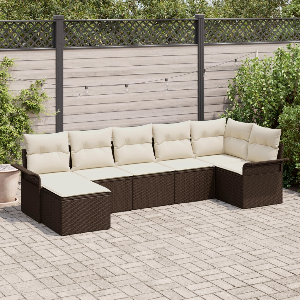 Set di divani da giardino a 7 pezzi con cuscini Brown Polirattan