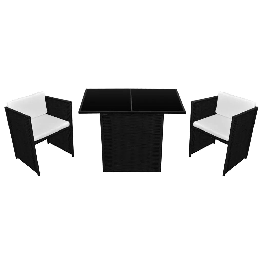 Set da Bistrot 3 pz con Cuscini in Polyrattan Nero 42484