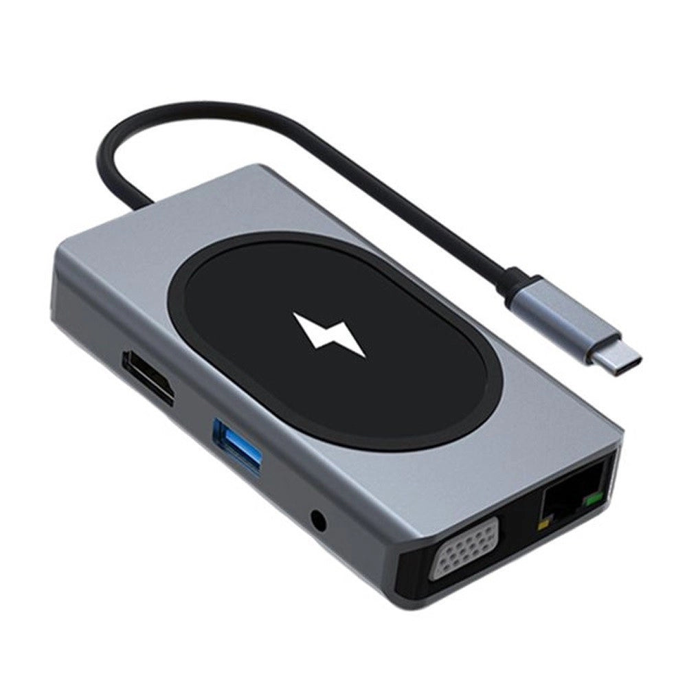 Trade Shop - Hub Docking Station Usb-c Con Ricarica Wireless Q-hu666 Adattatore Multifunzione -
