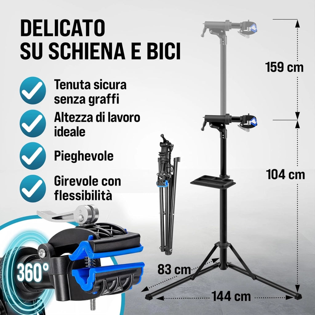 ® Cavalletto Riparazioni Biciclette fino a 50kg Borsa Trasporto Pieghevole Asta Regolabile Montaggio Bici Elettriche E-Bike Officina