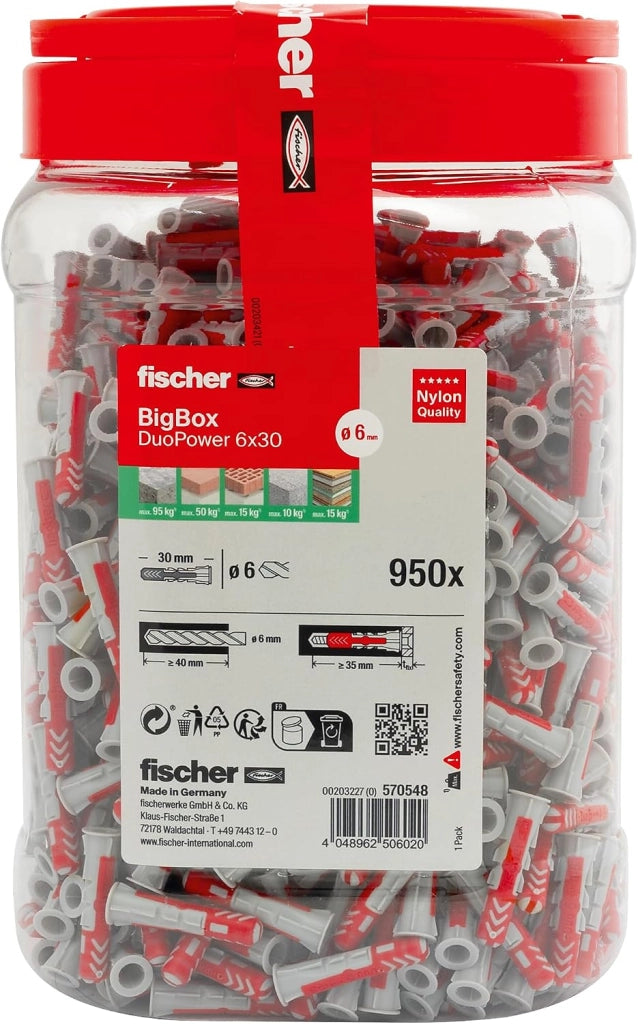 DuoPower - Tasselli universali BigBox, 950, 15,2 x 76,2 cm, potenti tasselli a 2 componenti, tasselli in plastica per il montaggio su cemento, mattoni, pietra, pannelli in cartongesso e molto