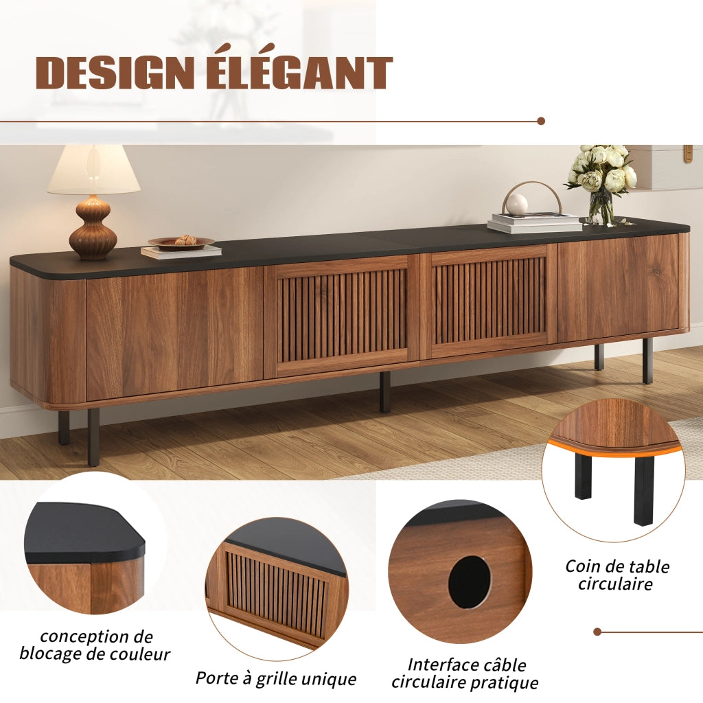 Mobile Porta TV con 2 Ante a Griglia e Vani Aperti; Stile Moderno; per Soggiorno; in MDF e Pannello Truciolare; Noce; 190??35??45 cm