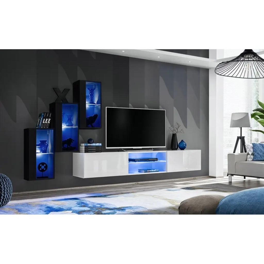 Set di mobili da soggiorno SWITCH XXII – LED – Nero e bianco – Design sospeso