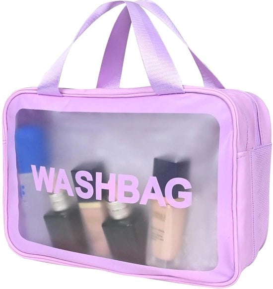 Tas cosmetica, separatore per asciutto e bagnato, borsa impermeabile portatile, grande borsa per trucco, borsa di stoccaggio (blu, L)