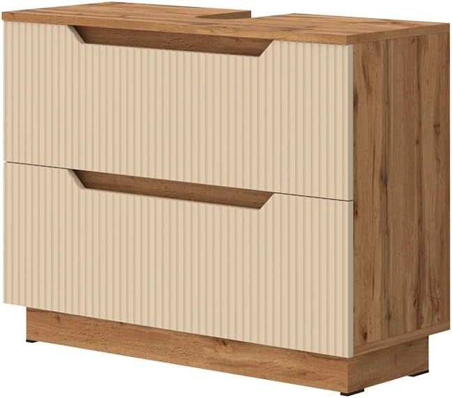Mobile sottolavabo per bagno Lotta, Rovere/cashmere a righe, 79.6 x 62.5 cm con 2 cassetti