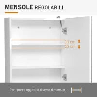 Armadietto Pensile da Bagno con 1 Anta, Specchio e Luci a LED | 2 Ripiani Interni | MDF Bianco (60 x 50 x 15cm)