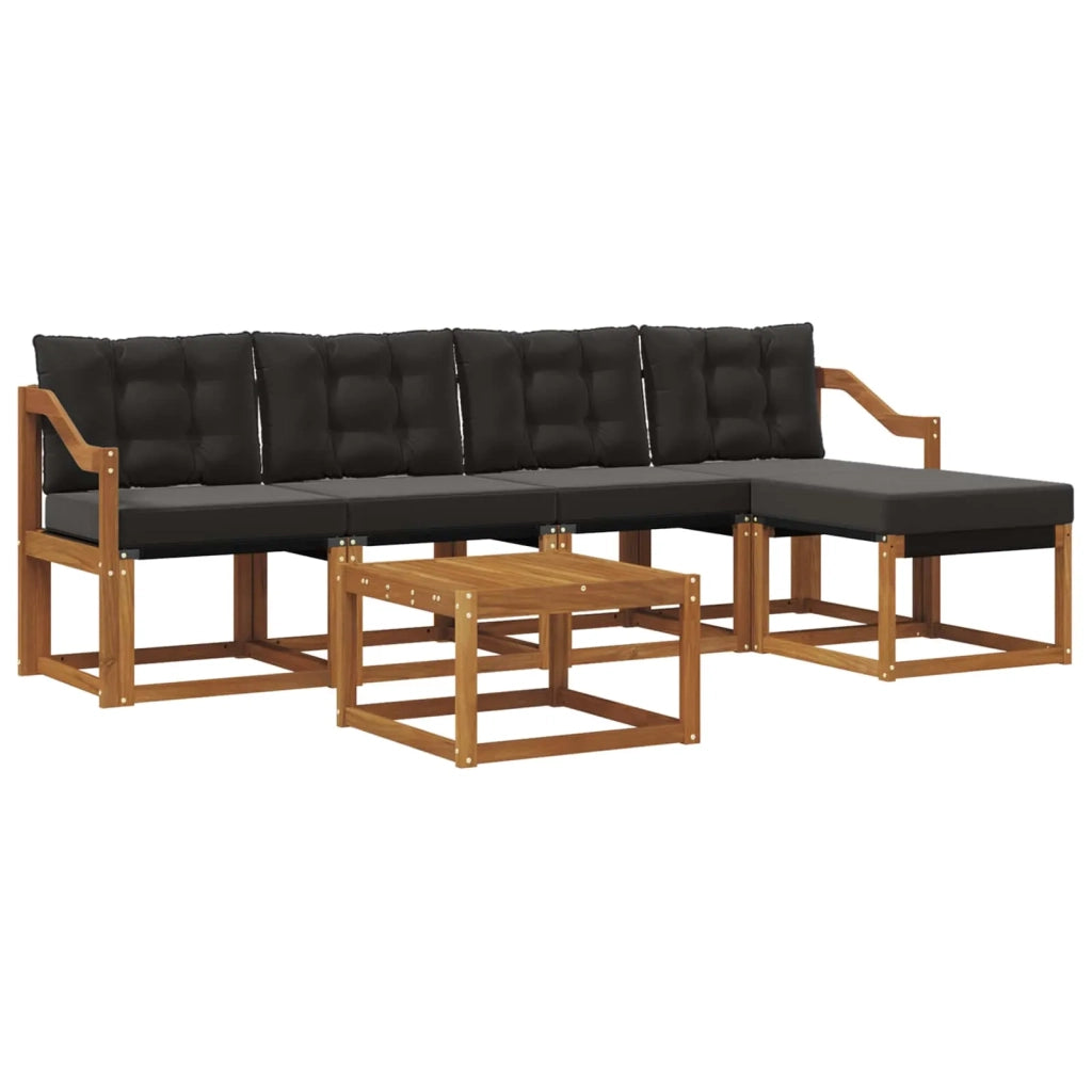 Set di divani da esterno con cuscino 6 pcs Naturale e Nero
