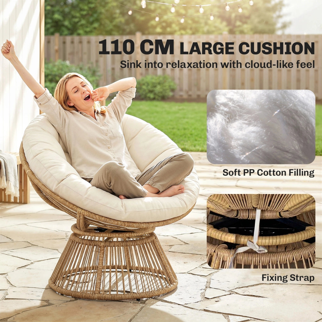 Poltrona a dondolo girevole 360' in vimini con cuscino ¨C zephmum ¨C crema