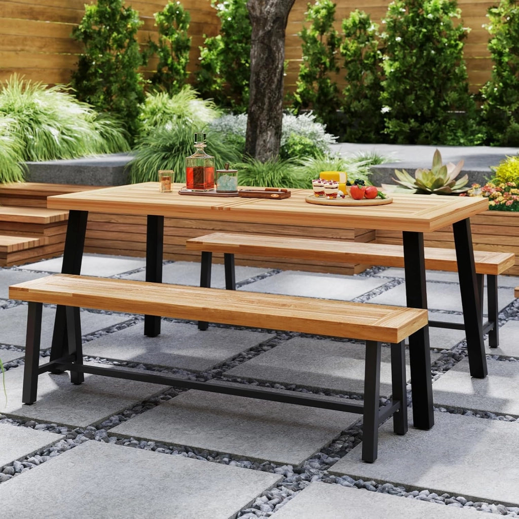 Panchina da Giardino in Legno di Acacia per Esterni, 160 CM di Lunghezza, Panchina da Patio per Giardino, Può Ospitare Fino a 3 Persone, Capacità di Carico 360 KG (1)