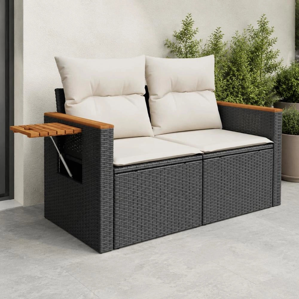 Garden Sofa With Cushions 2-seater Black Poly Rattan