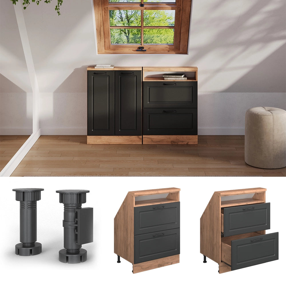 Mobile sottotetto Rion Antracite rustico/Rovere dorato con 2 cassetti Vicco