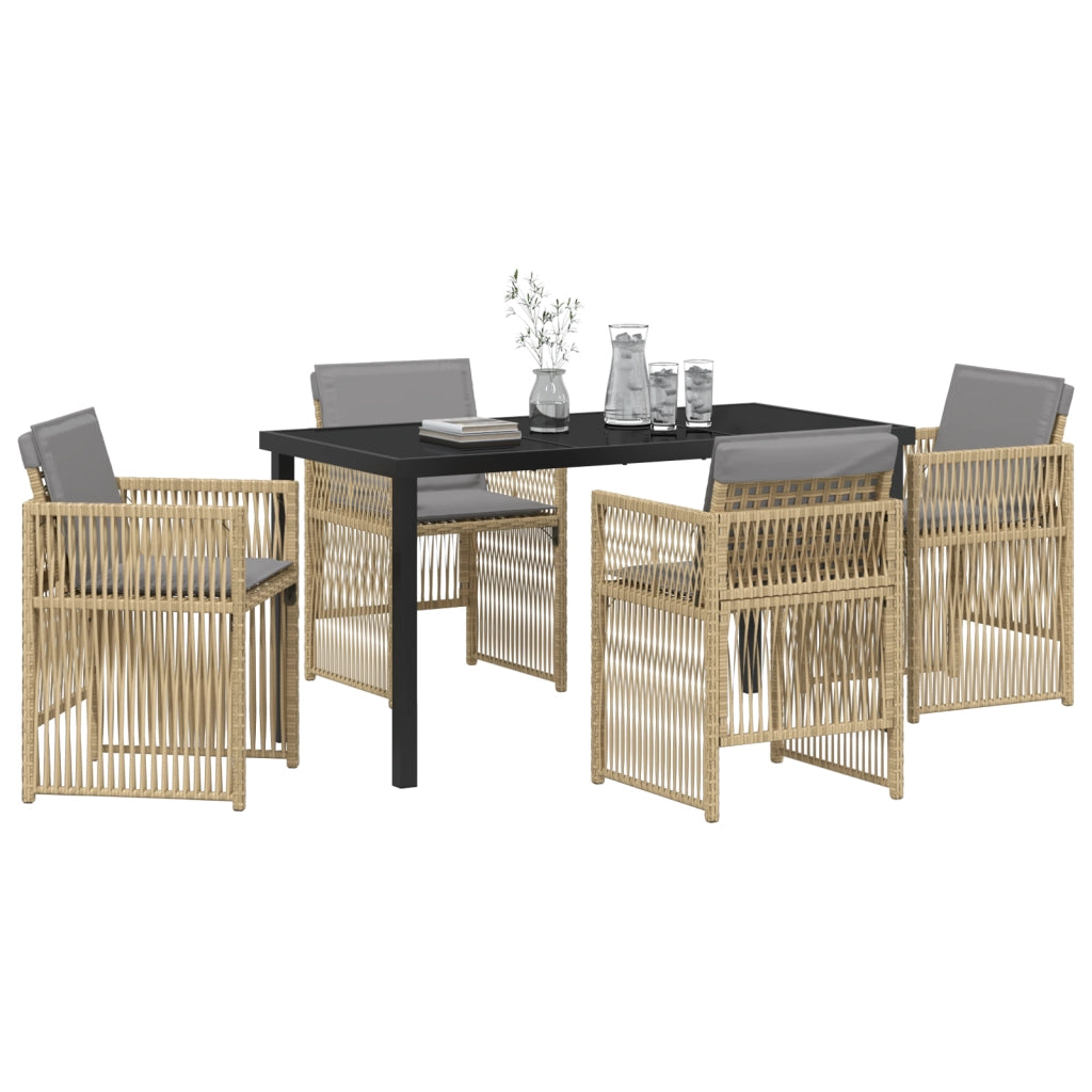 Set da Pranzo da Giardino  con 5 Pezzi e Cuscini in Rattan Poliestere Beige