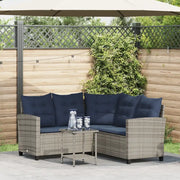 Divano da Giardino con Tavolo e Cuscini a L Grigio Polyrattan 4103879