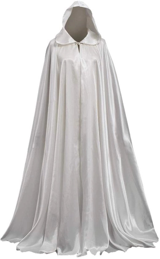 Mantello da Sposa completo, capuchino, abito da teatro medievale/rinascimentale, unisex, tessuto seta, 136 cm, cappuccio.
