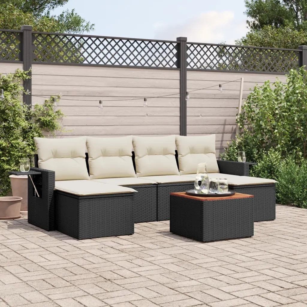 Set Divani da Giardino con Cuscini 7pz Nero Polyrattancod mxl 93093