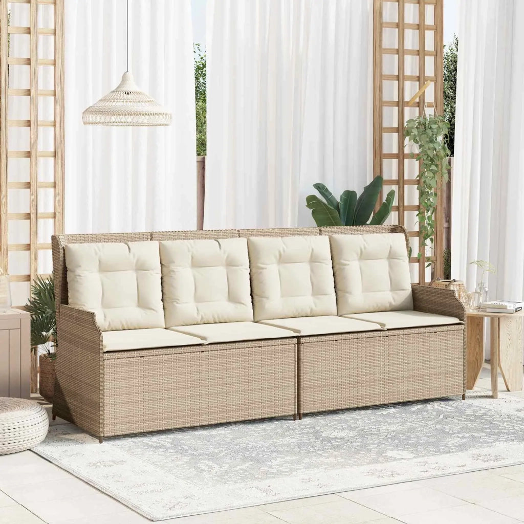 Panchina da Giardino | Panca da Giardino con cuscino Nero e Bianco Crema polyrattan