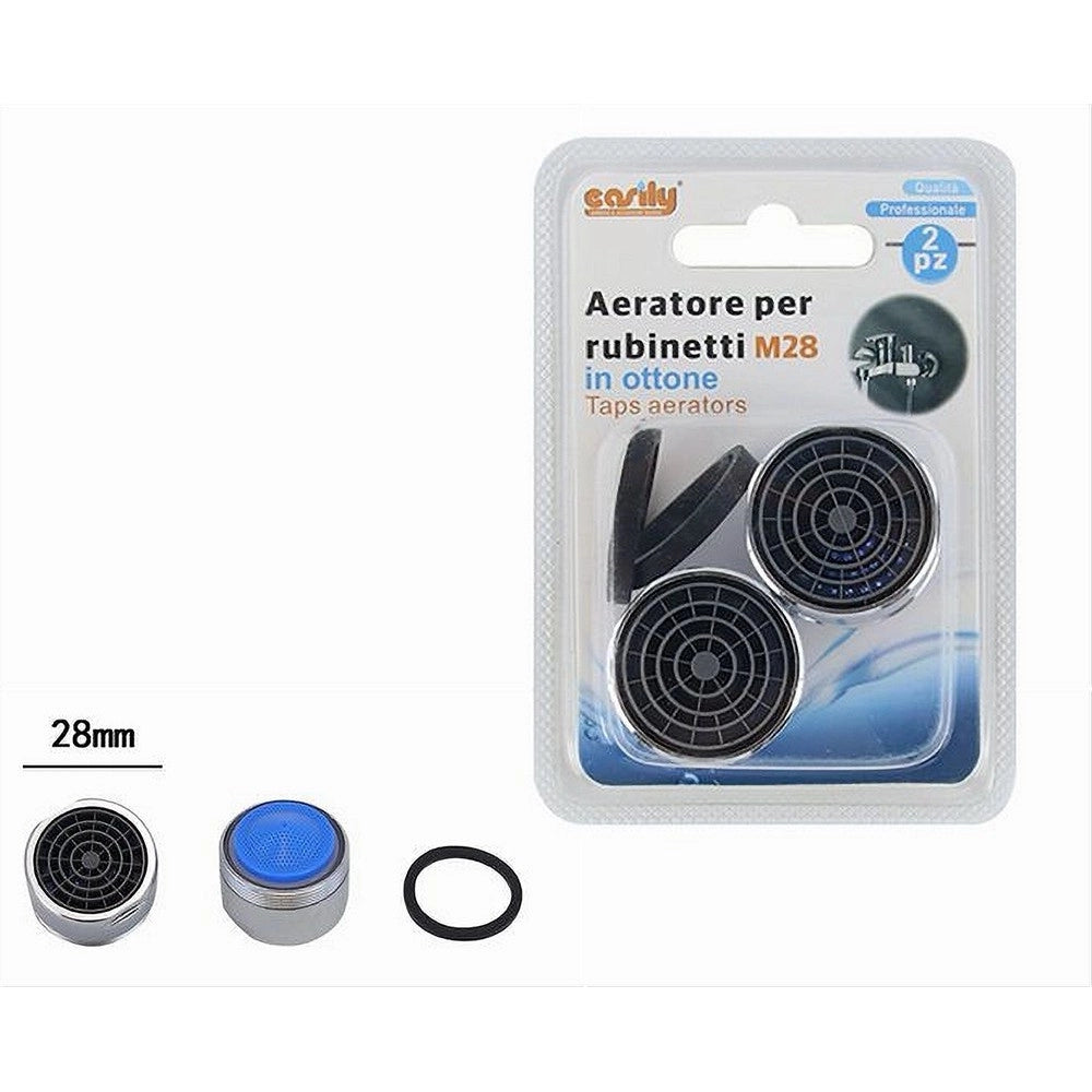 Trade Shop - Set 2pz Aeratore Per Rubinetti Filtri Ottone 28mm Rompigetto M28 Guarnizioni 69172 -