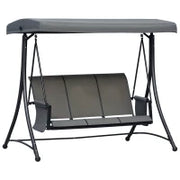 Dondolo 3 Posti da Giardino o Terrazzo con Tettuccio Regolabile e Tasche Portaoggetti Grigio Scuro 196x128x172cm