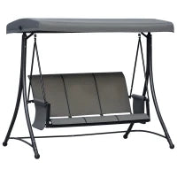 Dondolo 3 Posti da Giardino o Terrazzo con Tettuccio Regolabile e Tasche Portaoggetti Grigio Scuro 196x128x172cm