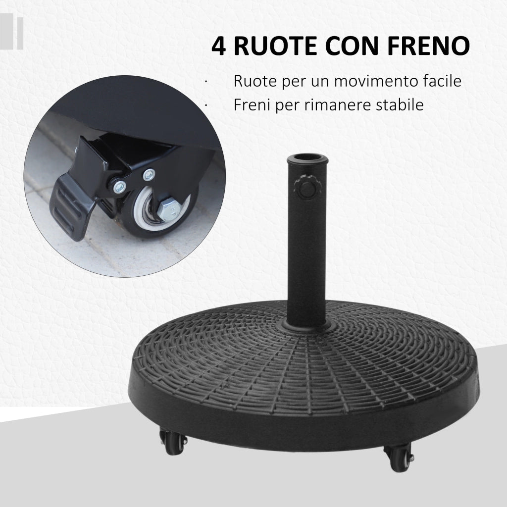 Base per Ombrellone Rotonda con 4 Ruote e Freni ¨C zephmum ¨C Metallo e Resina, Nero, ?52x41 cm
