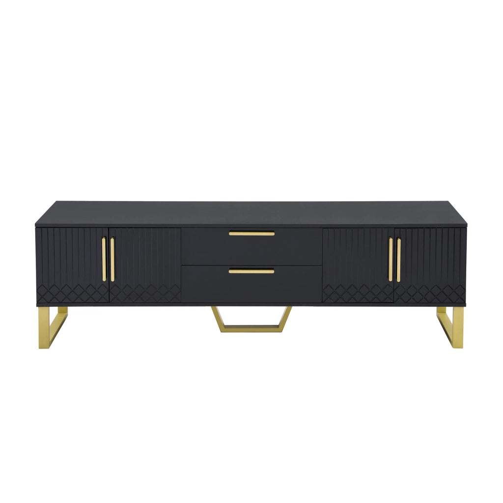 Mobile TV Lucido Nero con Maniglie e Piedi Dorati, 170x40x53,5 cm, MDF