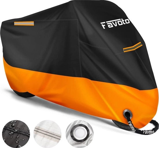 Motorhood XXL Acquaplanare, UV e Umidità Resistente, Protezione Esterna 245x105x125cm con 2 Fili di Sospensione, Nero-Arancione