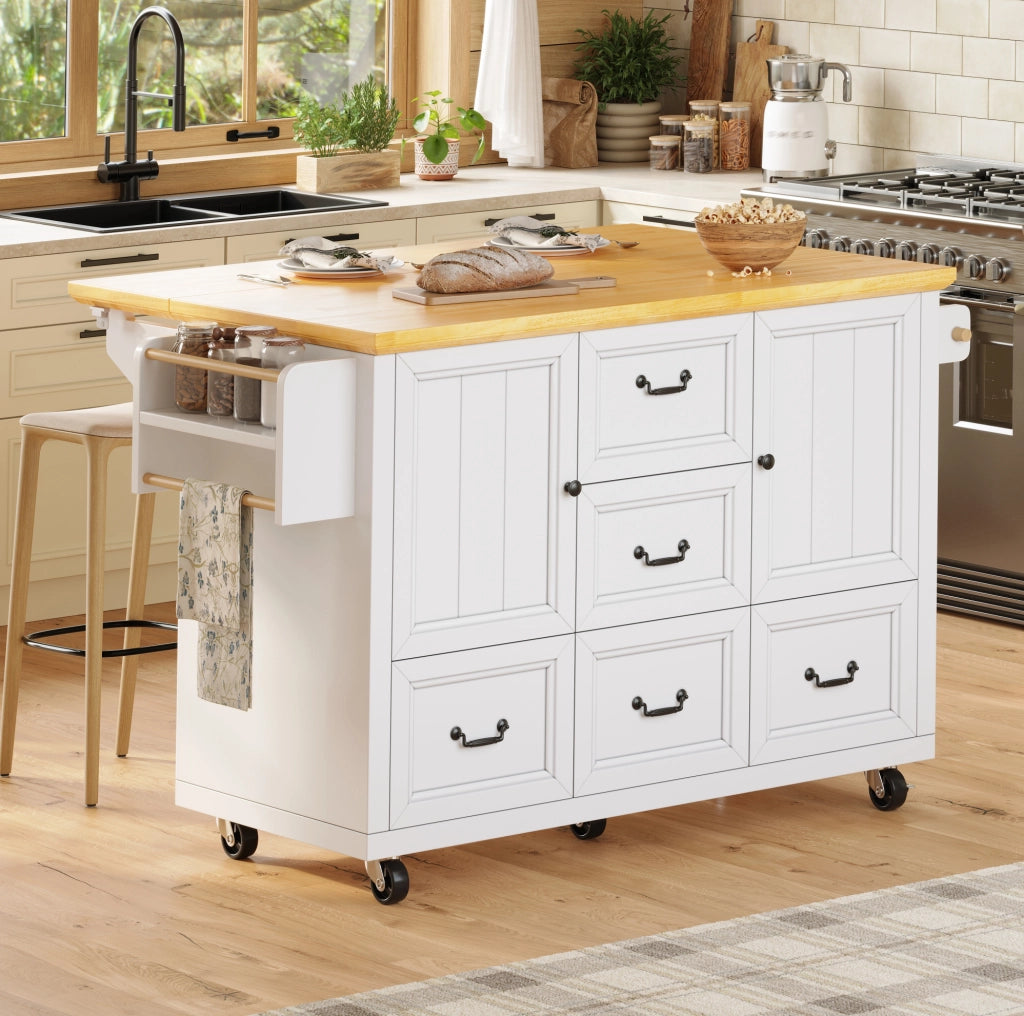 Isola da cucina mobile pieghevole bianca con ruote 120 cm