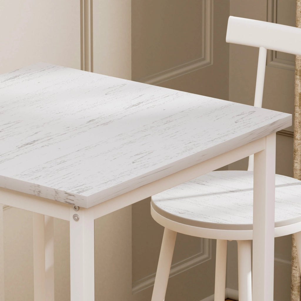 Tavolo da bar con 2 sgabelli con schienale e anello di rinforzo, per cucina e soggiorno, bianco, 60 × 60 × 92 cm