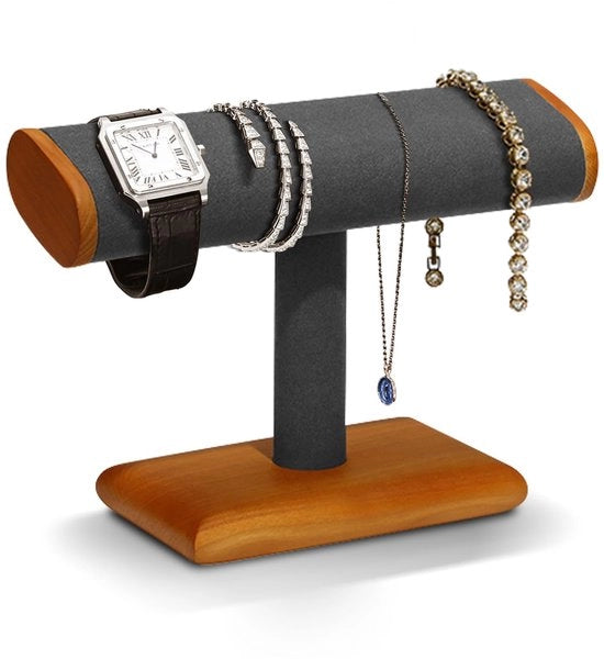 Oggetto in legno massello per orologi da polso, display per gioielli, organizzatore con T, supporto per orologi in legno, vetrina per showroom, dono per amici - grigio