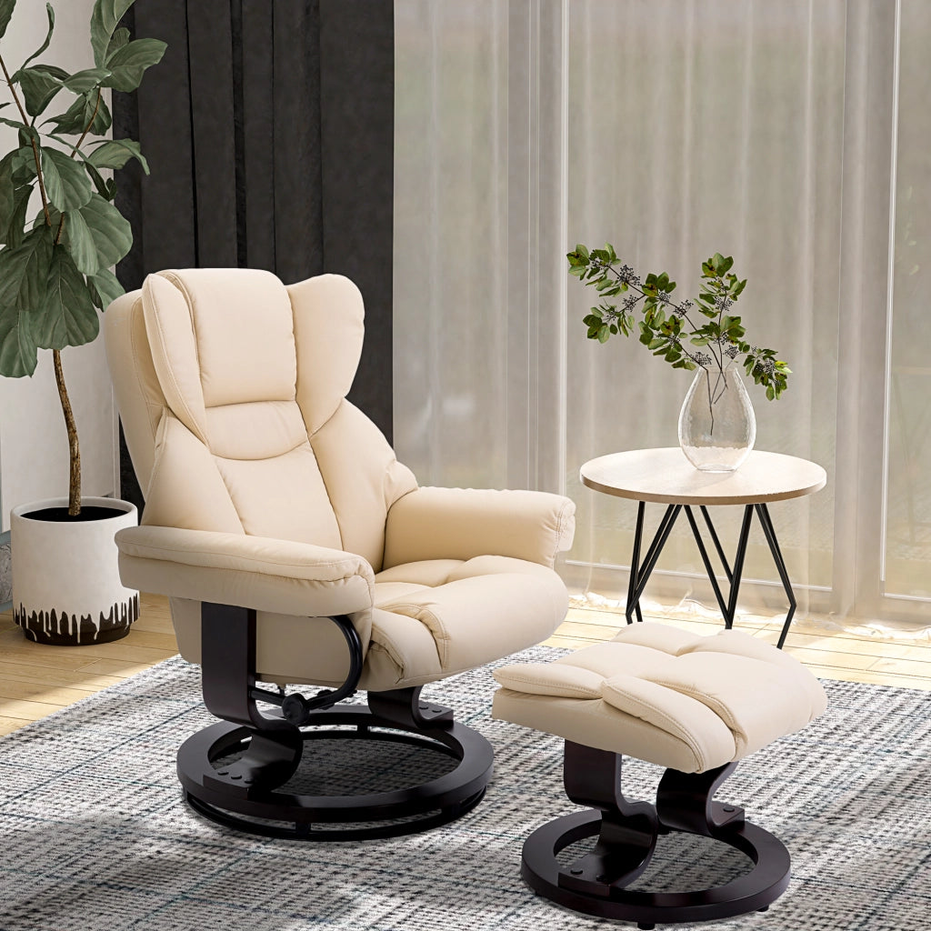 POLTRONA RELAX Girevole con poggiapiedi Set da 2 pezzi 80x79x100 cm Similpelle Crema
