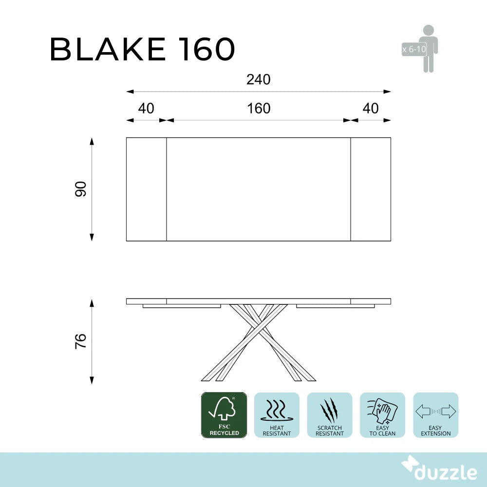 Tavolo da pranzo allungabile in legno impiallacciato rovere naturale Blake 160-240x90 cm fino a 10 posti Made in Italy | Duzzle