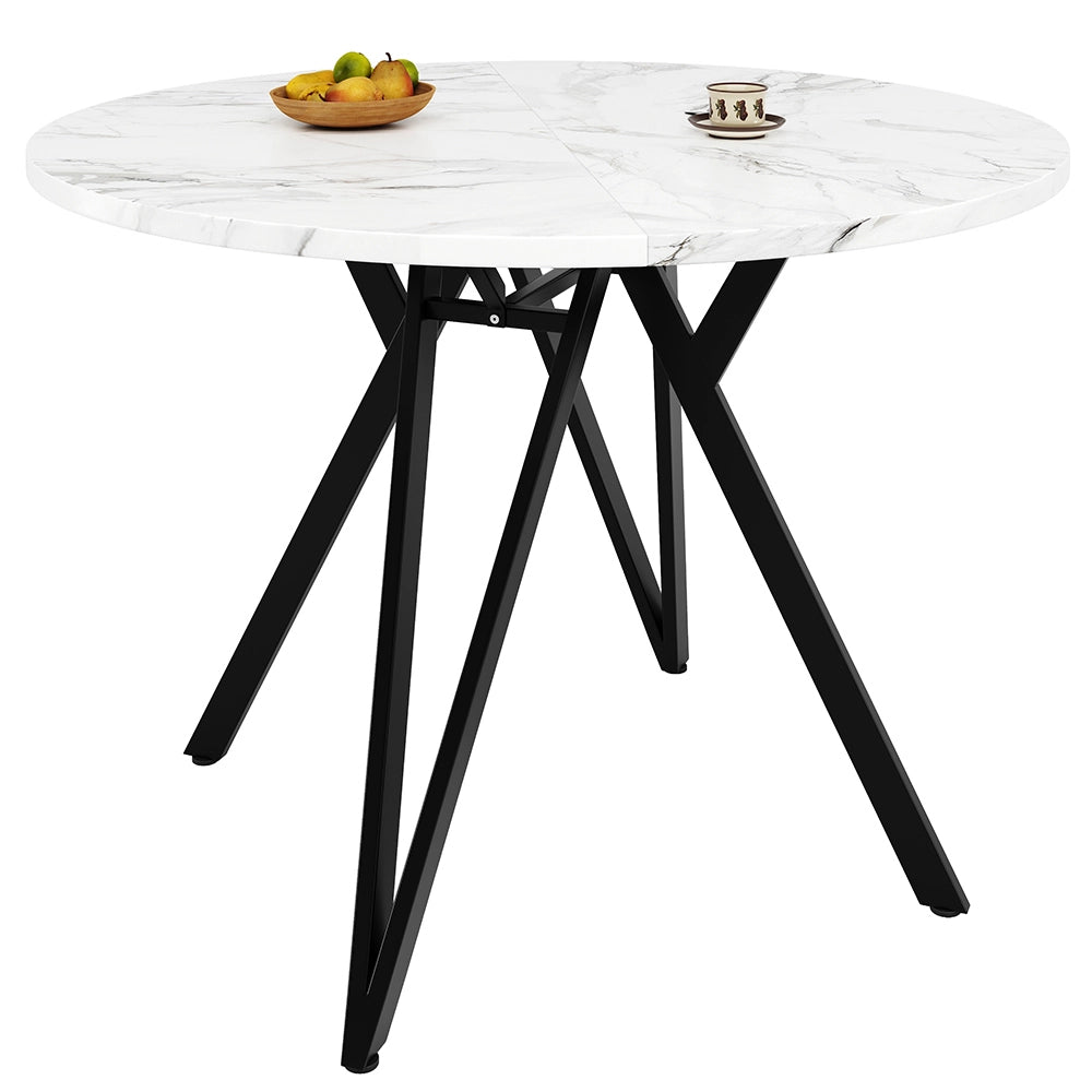 Set tavolo-Xylo-100cm rotondo 4 sedie grigio piedi neri piano marmorizzato