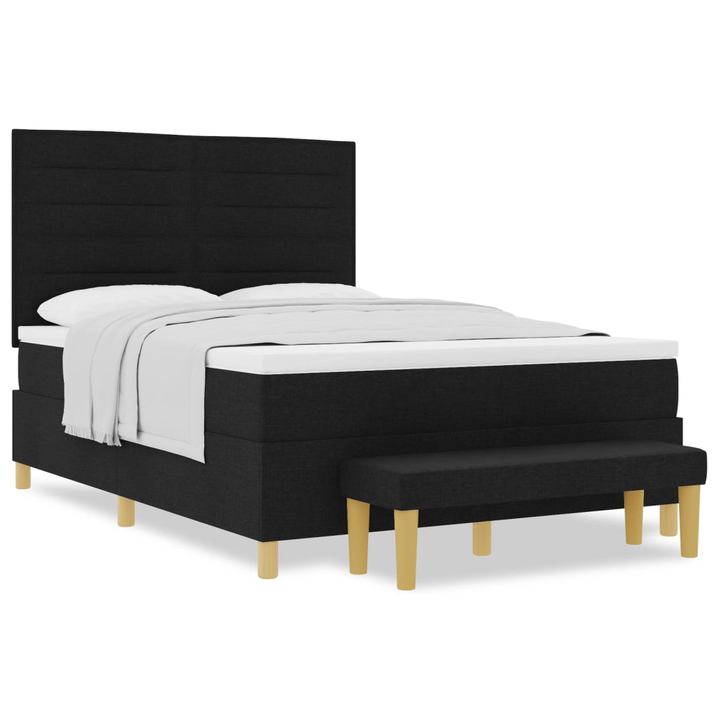 Letto con Box Spring con Materasso e Panchina Nero 140x200 cm Tessuto