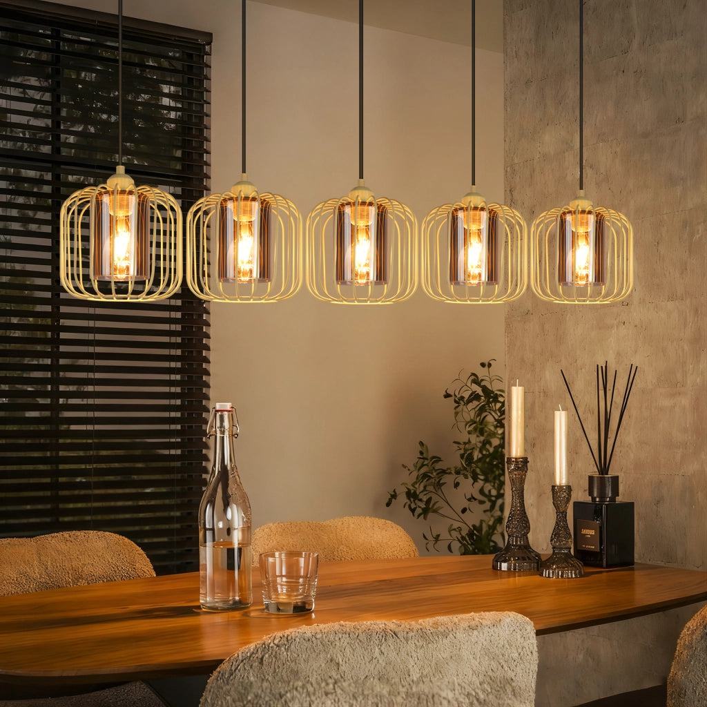 Lampada a sospensione ZMH vintage da tavolo da pranzo a 5 luci E27 per soggiorno (lampadina non inclusa)