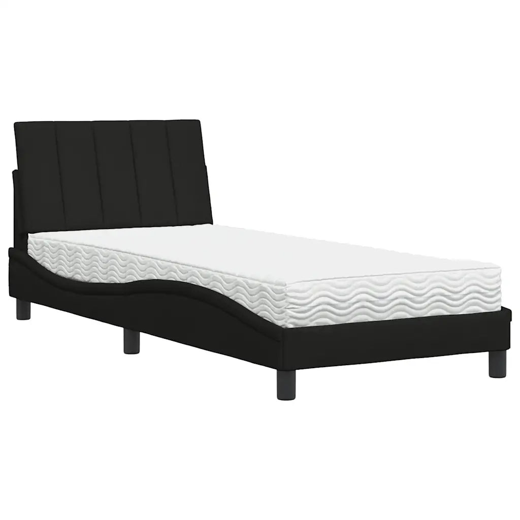Letto con Materasso-Struttura Letto con Materasso Hanko Nero 90x190 cm in Tessuto
