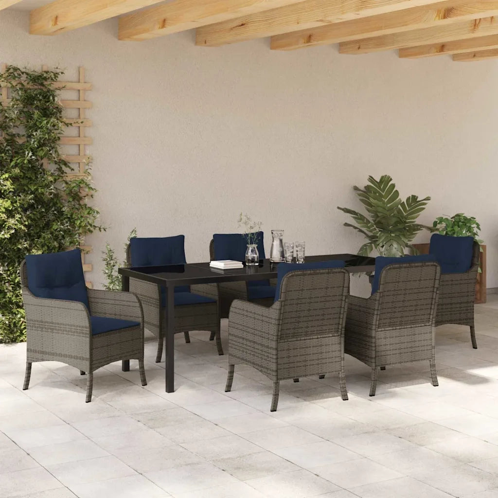 Set da Pranzo per Giardino con cuscino 7 pcs Grigio polyrattan