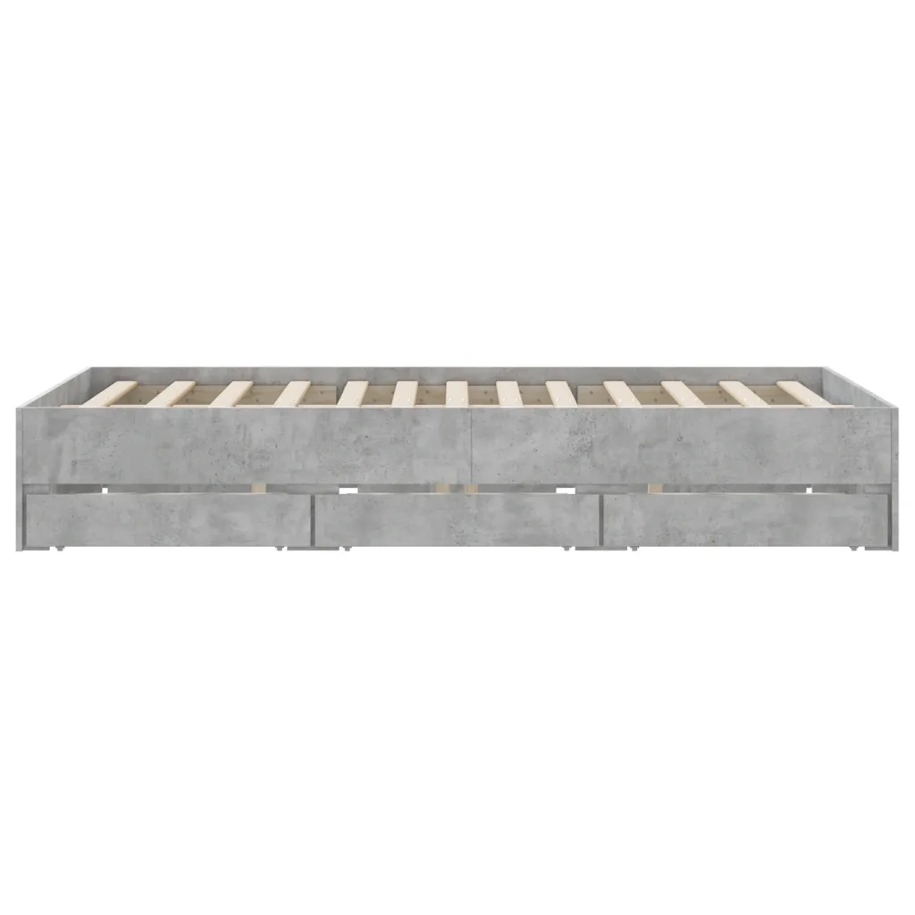 Letto matrimoniale | Letto per adulti | Giroletto Cassetti Grigio Cemento 140x200 cm Legno Multistrato