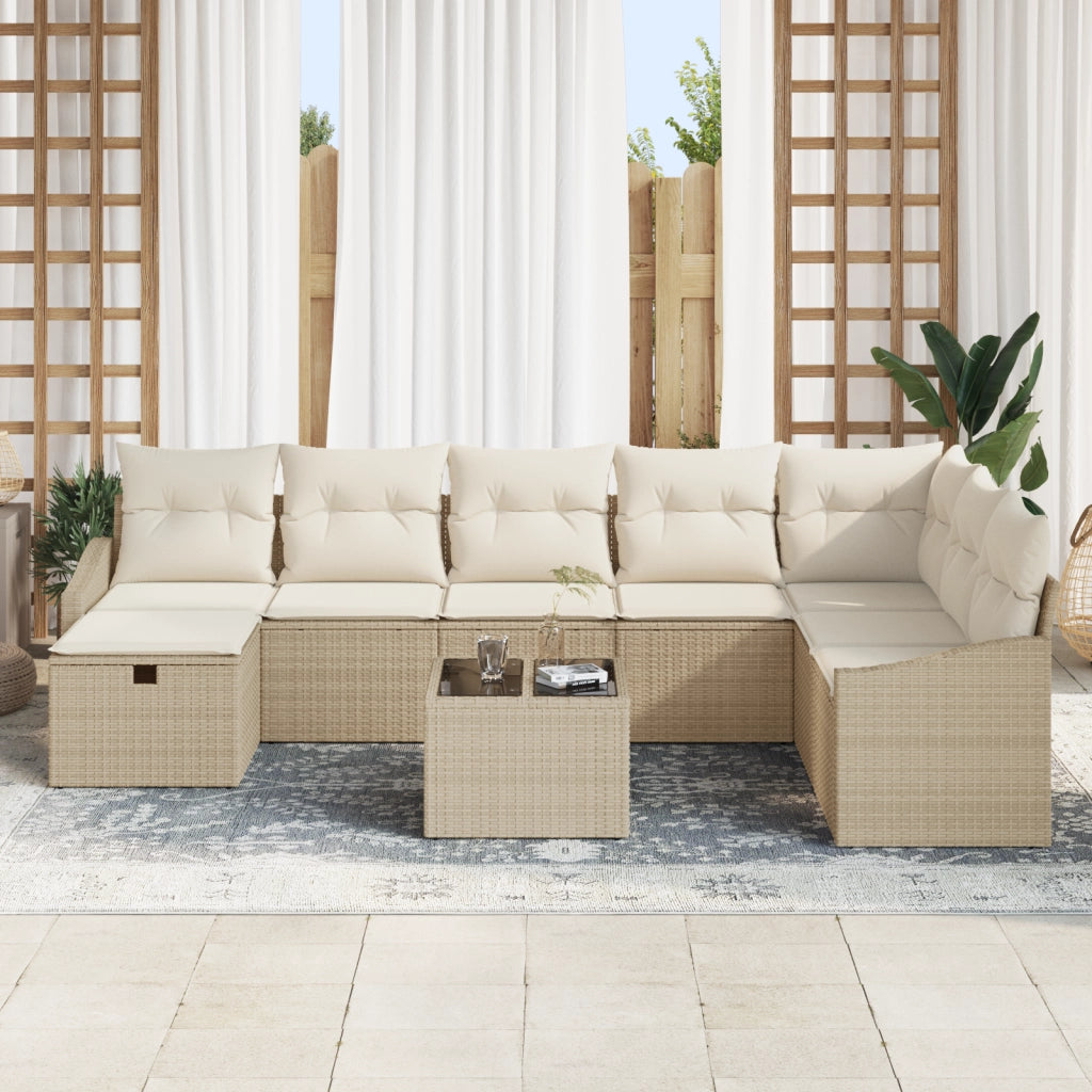 Set di SofÃ  da Giardino 9 Pezzi con Cuscini Beige Polietilene