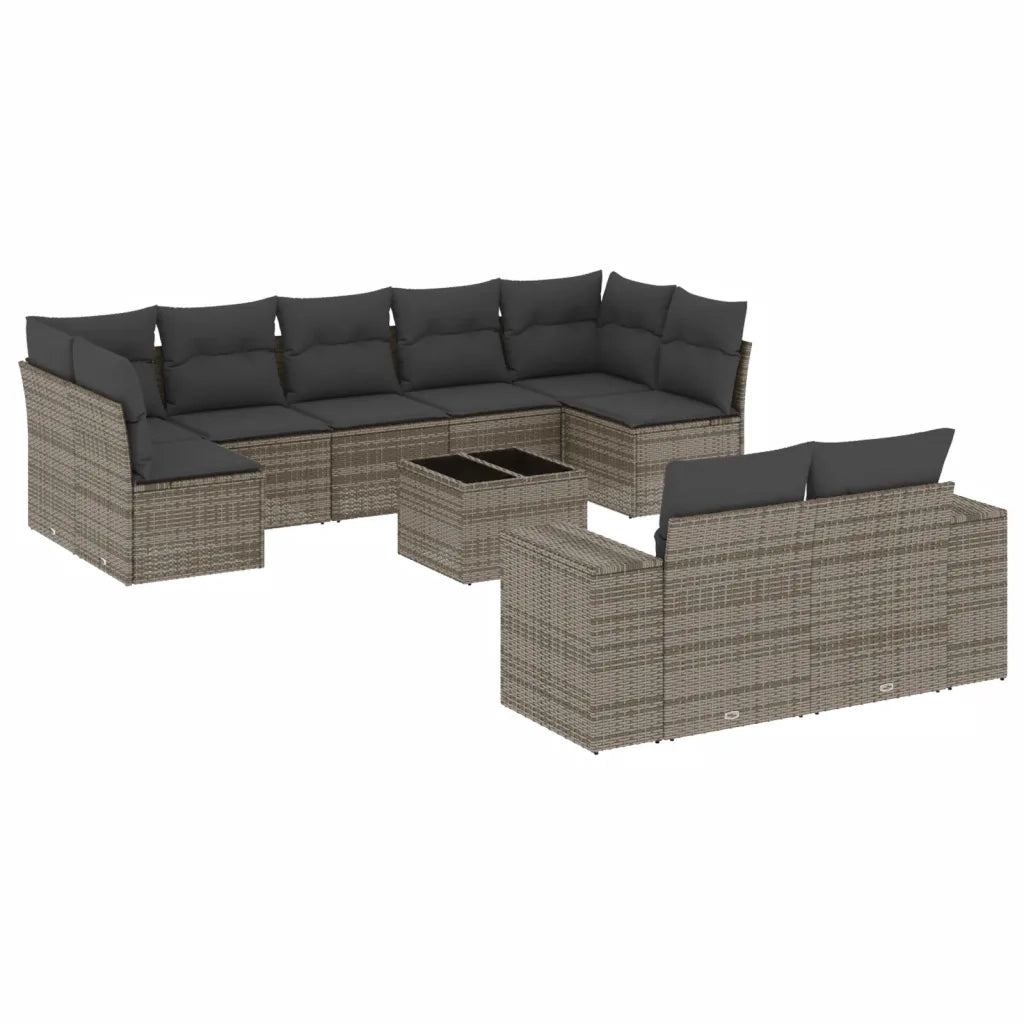 vidaXL Set Divano da Giardino 10 pz con Cuscini Grigio in Polyrattan