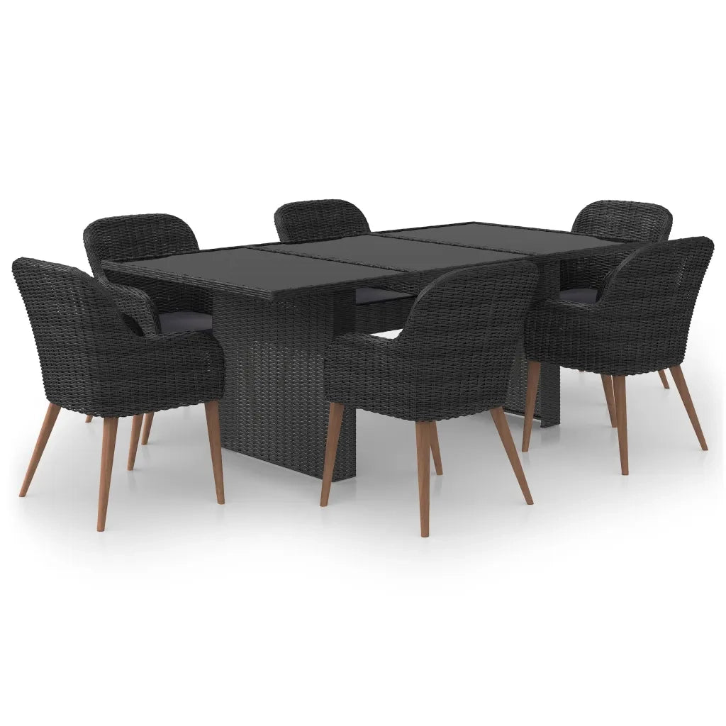 Set da Pranzo da Giardino 7 pz in Polyrattan Nero cod mxl 40215