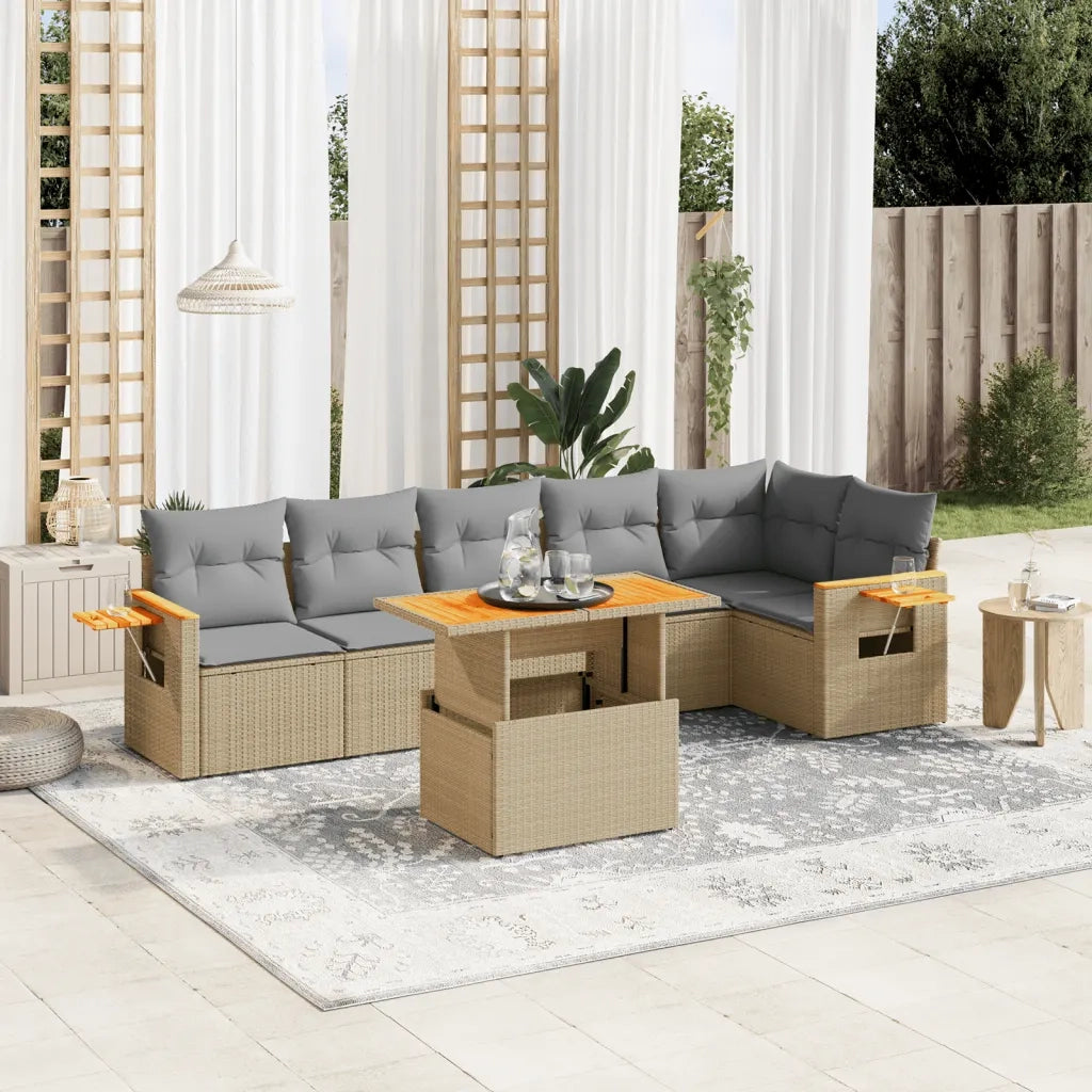 Set Divani da Giardino 7 pz con Cuscini Beige in Polyrattan 3273530