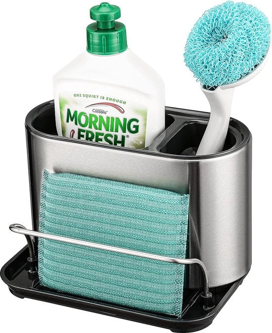 Organizzatore di vasca da bagno in acciaio inossidabile accessori da cucina supporto per sponda cucina rimovibile organizzatore per canna fumaria con contenitore per la raccolta acqua